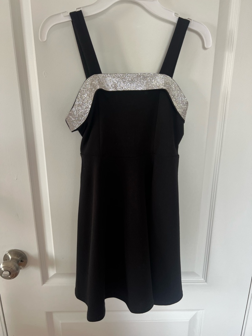 Black Mini Dress with Rhinestone Trim